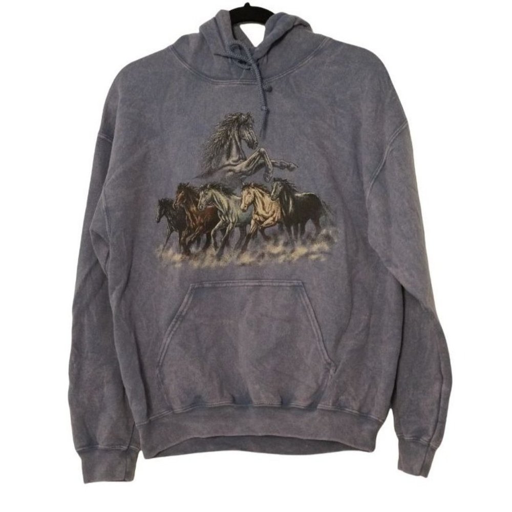 Wild Horses Hoodie, Tie Dye Hooded Sweatshirt, Bleached Pullover Sweatshirt, 3D - Picture 2 of 7
